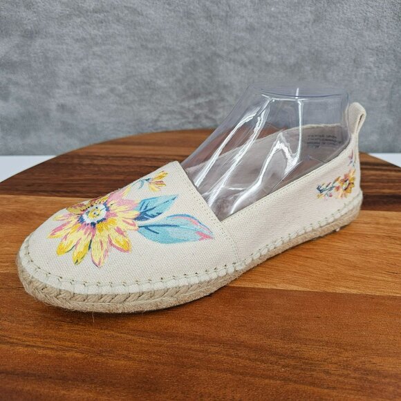 LOFT Espadrilles Shoes 7.5 M Natural Floral Leaf Embroidered Comfort Casual Boho - Picture 1 of 16